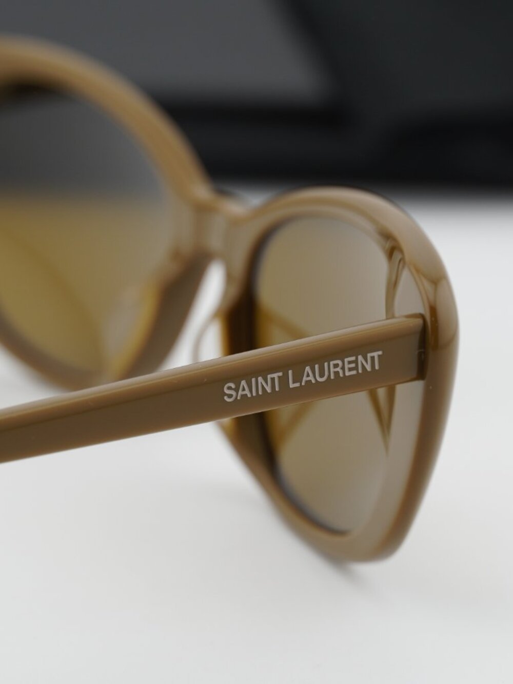Saint Laurent SL822 003 Cat Eye Sunglasses - Licorice Brown / Khaki - Picture 10 of 11